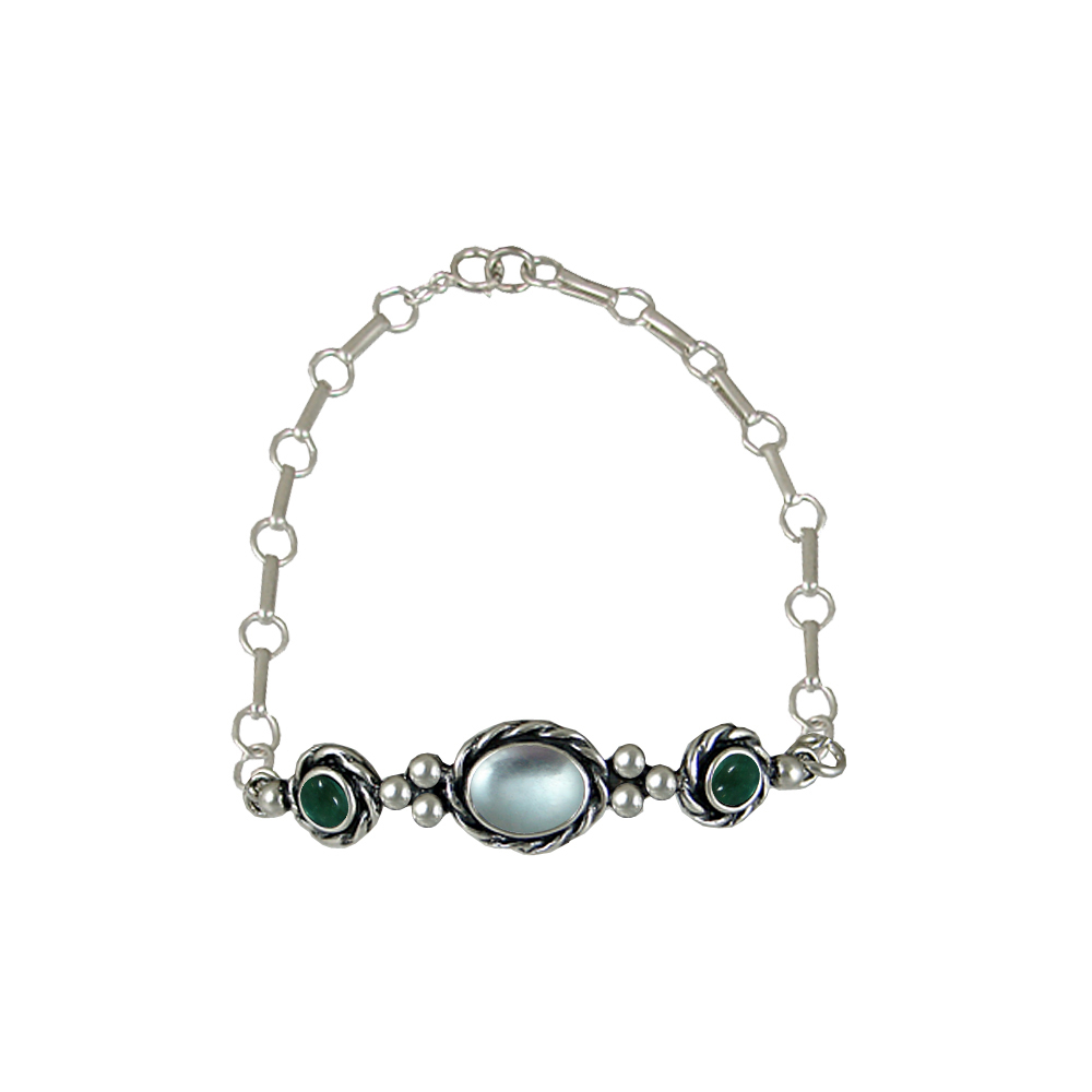 Sterling Silver Gemstone Adjustable Chain Bracelet With Blue Topaz And Fluorite